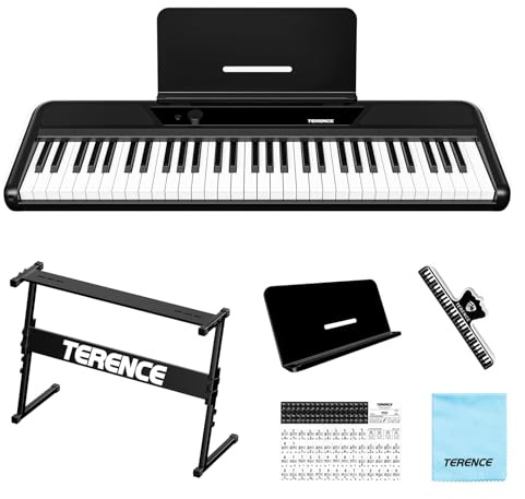 TERENCE Keyboard Piano 61 Tasten Klavier mit Ständer Lautsprecher Klänge | Tragbar, 128 Klänge, Aufnahmefunktion. Perfekt für Erwachsene, für Zuhause oder Unterricht