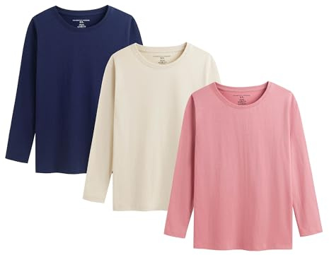 Girls TEW 3 Pack LS T- Shirt - Navy/Beige/Pink - 12/13 Years