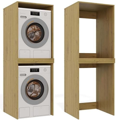 BDW Armadietto Lavatrice e Asciugatrice Pola Twin, 180x64x64 cm, Armadietto da Bagno Alto Mobili da Bagno Asciugatrice, Quercia Artisan