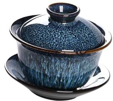 Lurrose Chinesisches Teetassen Satz mit Deckel 140ml Keramik Teeschale Hitzebeständig und Komfortabel Geeignet für Zuhause und Restaurant im Klassischen Vintage Stil