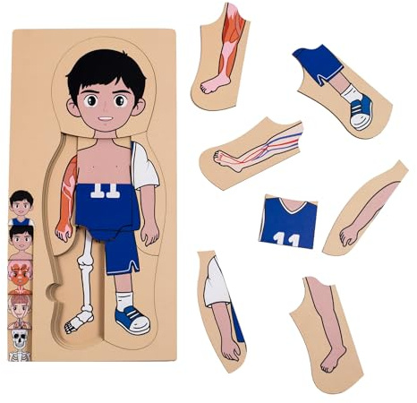 Meine Körperteile Puzzle für Kleinkinder Kinder Mädchen Jungen Montessori Holz Anatomie Puzzle 3-5 Jahre alt Vorschule Lernspiel Menschlicher Körper Kognitives Spielzeug (Kim)