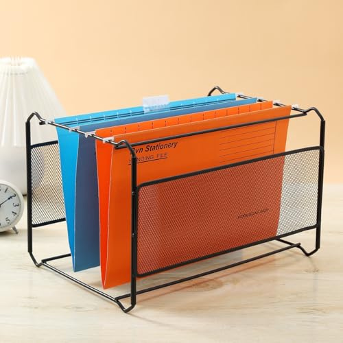 Porta Cartelle Sospese con Cartella Documenti, Porta Cartelle Sospese A4 in Rete Metallica Nera, Cartellina Portadocumenti A4 20 Pezzi 5 Colori, Portadocumenti da Appendere, Organizer Scrivania