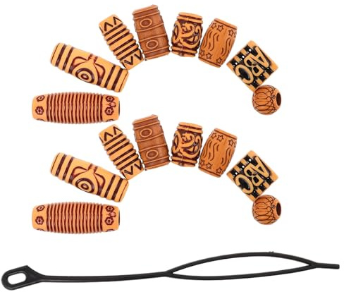Generic 40 Pezzi Perle Grandi per Chioma in Plastico e Legno, Accessori Leggeri per Trecce e Barba Design Intagliato Unico, per Party e Uscite Quotidiane