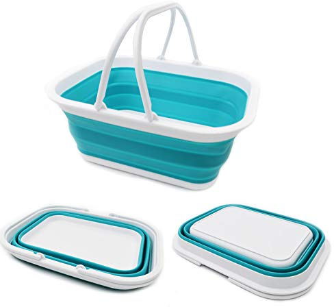 SAMMART SAMMART 15.5L (4.1Gallon) Faltbare Wanne mit Griff - Tragbarer Picknickkorb/Krater - Faltbare Einkaufstasche - Platzsparender Aufbewahrungsbehälter (Hellblau)