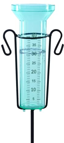 Oramics Regenmesser mit Erdspieß aus Metall – 75 cm – Regenmengenmesser bis zu max. 40 mm/m² mit großer Skala, Wetterstation um Regen zu messen, Wassermesser für Garten und Terrasse
