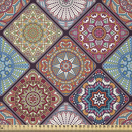 ABAKUHAUS Mandala Stoff als Meterware, Bunte Mosaik-Blumen, Microfaser Multi Zweck Dekostoff für Kunsthandwerke, 3M (230x300cm),Blasser Redwood
