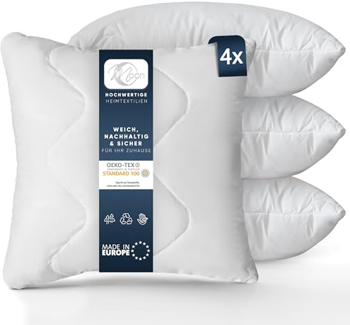 Moon Feeling 4er Pack Gesteppte Füllkissen Innenkissen Sofakissen Kopfkissen 45x45 cm extra fest gefüllt mit Reißverschluss 95° waschbar
