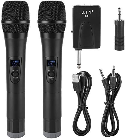 Hopcd Micrófono inalámbrico de Mano, 1 a 2 Universal VHF Micrófono dinámico inalámbrico de Karaoke con Receptor para Amplificador de Voz, de megafonía, Iglesia(Black)