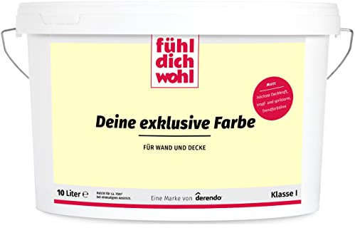 derendo Fühl Dich Wohl Deine Farbe gelb, matte Wandfarbe gelb, hohe Deckkraft, verschiedene Gelbtöne zur Auswahl (10L, Buttergelb E7-21)