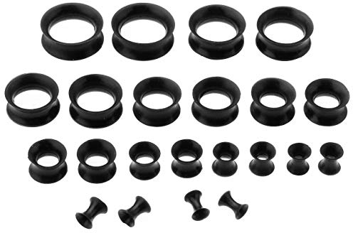 AllerPierce Dünn Silikon Tunnels Set 11 Paare 3-20mm Flesh Tunnel Plug Double Flared Ohr Expander Ohrpiercing Unisex Punk Schwarz
