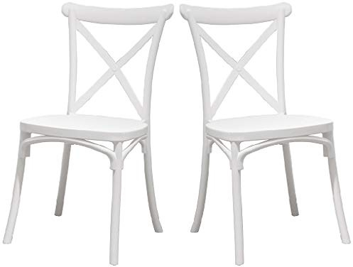 EME 2 Sillas Crossback Color Blanco, Sillas de Comedor o Cocina. Incluye 2 sillas. Elegantes para Cocina o Comedor, apilables y Muy Resistentes. Fabricada en Polipropileno Monoblock.