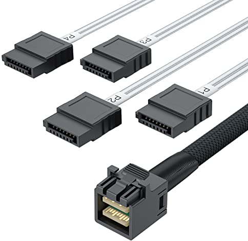 10Gtek® SFF-8643(Host) to 4x Sata(Target) 0.75-Meter(2.4-ft), 6G Internal Mini SAS HD to SATA 7pin Hard Disk Data Server Raid Cable