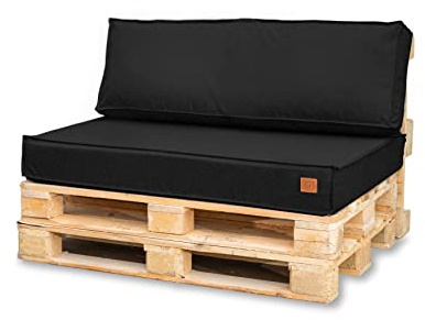 Bielik Palettenkissen 120x80 für Palettenmöbel - Wasserdicht Europaletten Sitzkissen Made in EU - Palettensofa komplett besteht aus 2 Teilen (Sitz 120x80+1 Kissen 120x40 Schwarz)