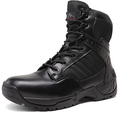 NORTIV 8 Stivali da Lavoro Tattici Militari da Uomo Escursionismo Pelle Stivali da Combattimento,Size 41.5W,Nero,Desert-W