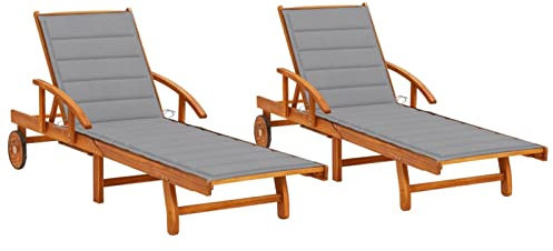 ZEYUAN Sonnenliegen 2 STK. mit Auflagen, Gartenliege, Strandliege, Relaxliege, Saunaliege, Campingliege, Poolliege, Liege Garten, Massivholz Akazie
