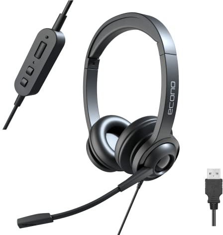 Econo OfficePro Computer Headphones Work Headset with Mic Noise Cancelling Business Office Headsets Headphones In-Line Control for Teams Skype ZOOM PC Webinar Phone Gaming works with Windows & Mac