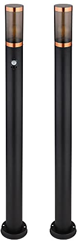 Standleuchte dimmbar mit Fernbedienung LED Stehleuchte Außen mit Bewegungsmelder Garten Edelstahl rauch kupfer schwarz, RGB Farbwechsel, 8,5W 806lm warmweiß, DxH 7,6x110 cm, 2er Set