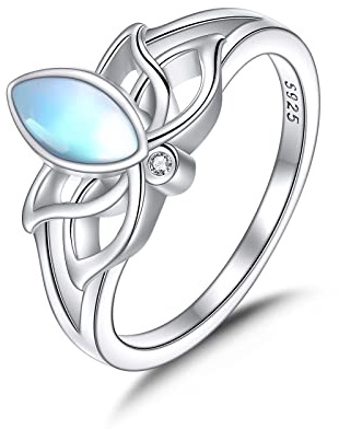 YFN Lotus Anello in argento Sterling con pietra di luna di loto, anello di pietra di luna, regalo per donne e ragazze, Argento sterling, Zirconia cubica