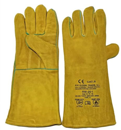 SUMINISTROS PAYNE Guantes Amarillos soldador de Protección Laboral | Guante de Seguridad para Trabajos con Riesgos Mecánicos y Térmicos. Fabricado en Piel Flor Vacuno extra