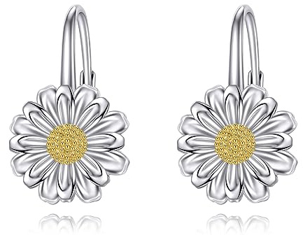 Gänseblümchen Ohrringe Damen 925 Sterling Silber Blumen Ohrringe Gänseblümchen Schmuck Geschenke für Mädchen (Gänseblümchen Leverback Ohrringe)