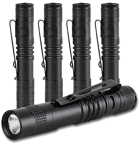 MVIOCS Lot de 5 mini lampes de poche LED puissantes à haute luminosité avec clip, lampe de poche compacte et portable pour inspection d'urgence, pile AAA résistante à l'eau
