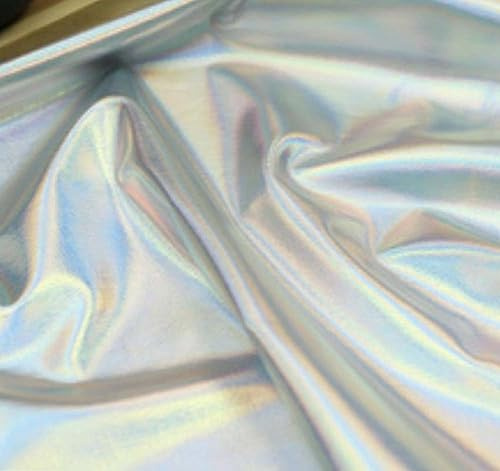 Hologramm Metallic Tissue Folie Lame Shiny 4 Way Stretch Sparkle Spandex Stoff von Yard 39X59 in Silber Stoff A18