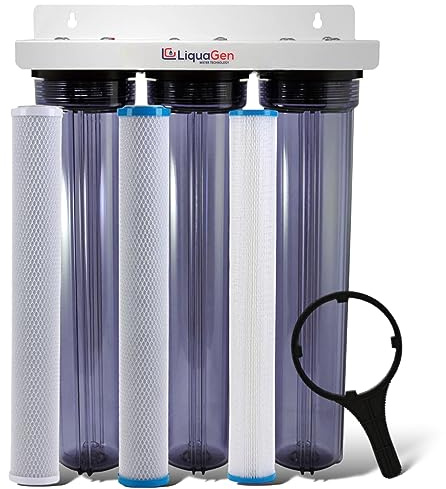 LiquaGen 2 and 3 Stage Dechlorinator Water Filter System - Fresh Water Aquariums & Hydroponics Gardening (20 inch, 3 Stage - Clear)
