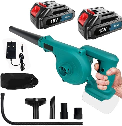 ANUPTTA Leaf Blower and Vacuum,Cordless Leaf Blower Compatible with Makita 18V Battery, 21000RPM 2-in-1 Handle Electric with 2x3000Ah Battery for Cleaning Dust Small Trash Car Computer