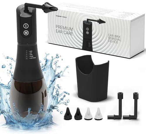 Electric Ear Cleaner and Earwax Removal Kit - 5 Pressure Modes, Timer - Safe Cleaning & Flushing Tool - Clogged Ear Wax Removal Kit for Adults with 6 Nozzles, Washing Basin, Cable, Storage Bag - IPX7