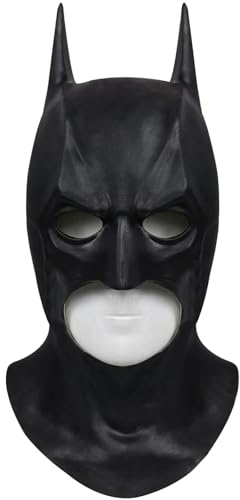 Claofoc Bat Mask Full Head Black Latex Mask Adult Men's Superhero Bat Mask Halloween Carnival Costume Accessories Headwear Black Helmet (Style 1)