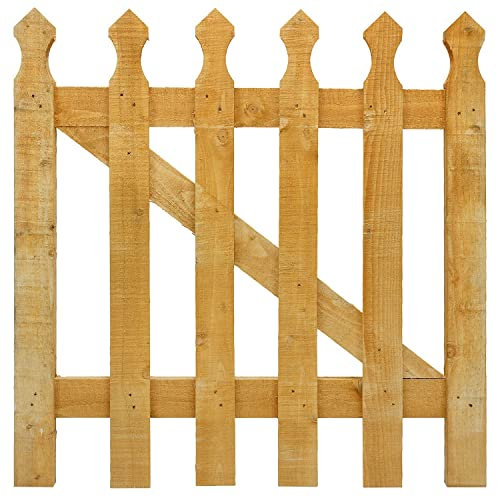 KHAPALWAK Palisade Tulip Gate, Wooden Garden Gate, Picket Garden Wood Timber Gate, Decorative Garden or Yard Picket Gate, Golden Brown fine Sawn Timber Wooden Garden Gate (87 x 90) cm
