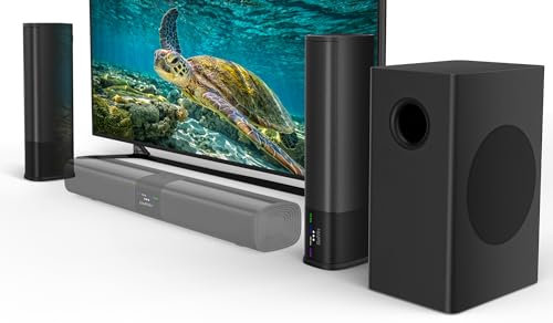 Saiyin Sound Bars for Smart TV with Subwoofer, Soundbar with Optical/ARC/AUX and Bluetooth Inputs, Surround Sound System with 5.25 Inches Woofer,Treble and Bass Adjustable