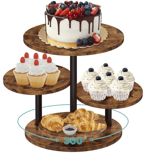 ELITEROO 4 Tier Round Cupcake Tower Stand for 50 Cupcakes, 360° Rotating Wood Cake Stand with Tiered Trays, Farmhouse Cookie Stand for Dessert Table Display for Wedding Birthday Baby Shower Tea Party