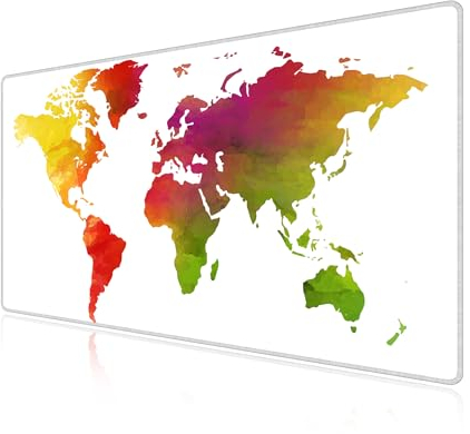 LL-COEUR Weltkarte Große Mousepad mit Vernähte Kanten 70x40x0,3cm Erweitertes Mauspad Tastaturunterlage Large Tischunterlage mit rutschfeste Gummibasis L