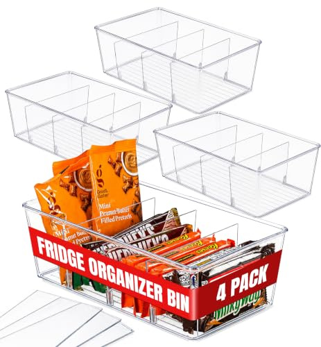 4-pack genomskinliga organiseringsfack i Pantry – kylskåpsförvaring med 3 avtagbara avdelare – kök skafferi organisatörer och förvaring – kylskåpsorganisatörer, förvaringsskåp mellanmålsorganisatör