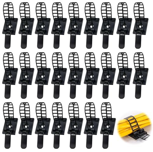 25 Piezas Bridas Adhesivas, Bridas Reutilizables, Bridas de Nylon Auto-Adhesivas Ajustables, Bridas Multiusos, Bridas para Cordones, Bridas para Cables, Abrazaderas para Cables, Gestión de Cables