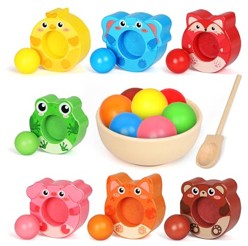 FROGZOOM Montessori Spielzeug ab 3 4 5 Jähre, Holzspielzeug Weihnachten Geschenke für Jungen Mädchen 3 Jähre 4 Jähre, Farbsortierung Motorikspielzeug für 3+ Jähre, Kinder Adventskalender Füllung