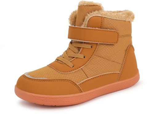 JYukaichen Botas de Nieve Niños Niña Barefoot Botas de Invierno Cómodas, Cálido y Antideslizante Exterior Interior Zapatos para Caminar, Marrón, 34