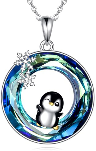 VONALA Pinguin Kristall Halskette 925 Sterling Silber Schneeflocke Tier Anhänger Schmuck Weihnachtsgeschenke für Frauen Damen