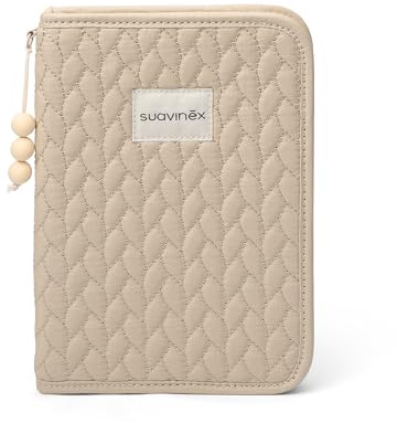 Suavinex, Protège Carnet de Santé Bébé, Pochette Documents, Étui pour Ranger et Organiser, Carnet Maternité, Fermeture Éclair, Résistant à l'Eau, Cadeau Nouveau-né, Poches Intérieures, Coton, Beige