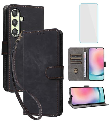 IUQXU RFID Wallet Phone Case for Samsung Galaxy S25 5G Black | with Screen Protector,Leather Flip Cover,Card Slot,Kickstand,Women Men Mobile Phone Case for Samsung S 25 5G Galaxy 25S 5 G