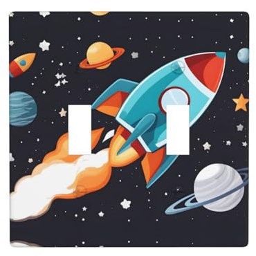 YYHWHJDE Double Switch Wall Plate Durable Heat Resistant for Residential and Commercial Areas Rocket Clipart Space Ship Printed