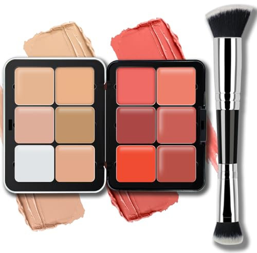 Noerrors 12 Farben Cream Contour Blush Palette, Colour Fix Concealer Foundation Face Sculpting Bronzer Blusher Highlighter Palette Lang anhaltendes mattes Finish mit Pinsel #01