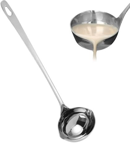 WAVATA Mestolo in acciaio inox con beccuccio, mestolo con beccuccio, cucchiaio con manico lungo, mestolo per zuppe e stufati, in acciaio inox 201