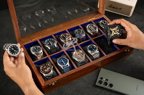 Royal Craft Expertise Uhrenbox aus Holz, Uhrengehäuse für Herren, Uhren-Organizer für Damen, indisches langlebiges Uhrengehäuse aus Holz, Uhrenbox für 12 Uhren für große Herren-Armbanduhren