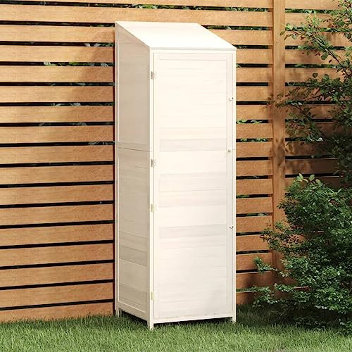AJJHUUKI Cobertizo de jardín blanco 55 x 52 x 174,5 cm, abeto de madera maciza