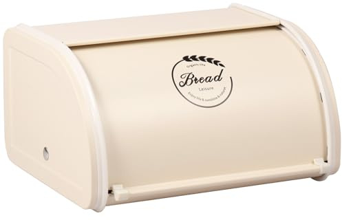 LuLobtg Metal Bread Bin with Roll Up Front Lid Countertop 25.5x21x14cm Retro Small Bread Box Kitchen Food Storage Bread Container for Homemade Bread, Toast, Bagel Dry Food Fruits (White)