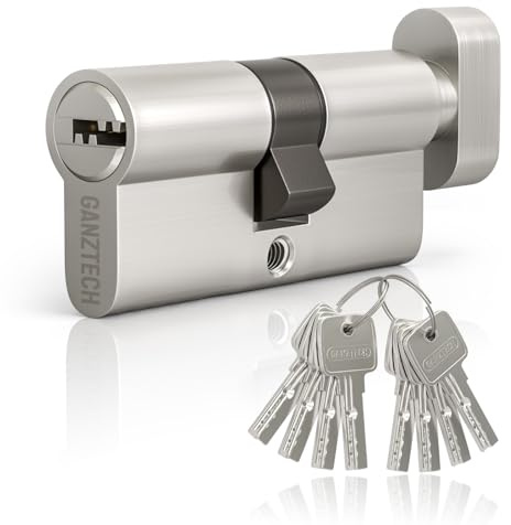 GANZTECH 40T/40(80mm) Serrure de barillet de porte en nickel,clé à clé avec 8 clés à fossettes horizontales,serrure à cylindre euro en Alliage d’aluminium,Applicable à composites et UPVC