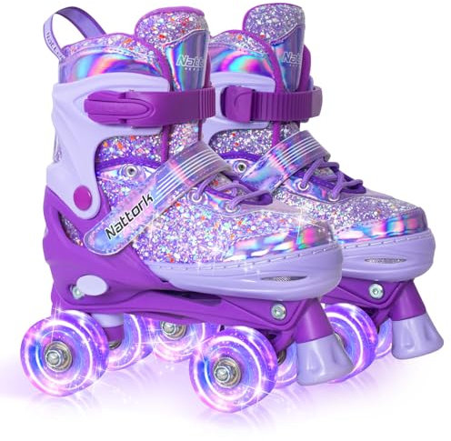 Nattork Kinder Rollschuhe, Rollschuhe Mädchen mit 4 Größen Einstellbare, Rollschuhe für Mädchen Anfänger, Drinnen und Draußen