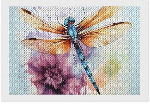 RTFGHJS Libellen-Aquarell-Malerei-Set, 20,3 x 30,5 cm, DIY-Leinwand-Kunst-Dekor-Malerei mit Bohrstift, Tablett und Wachs, wasserfest, funkelnd, Wandhandwerk für Heimdekoration, Geburtstage